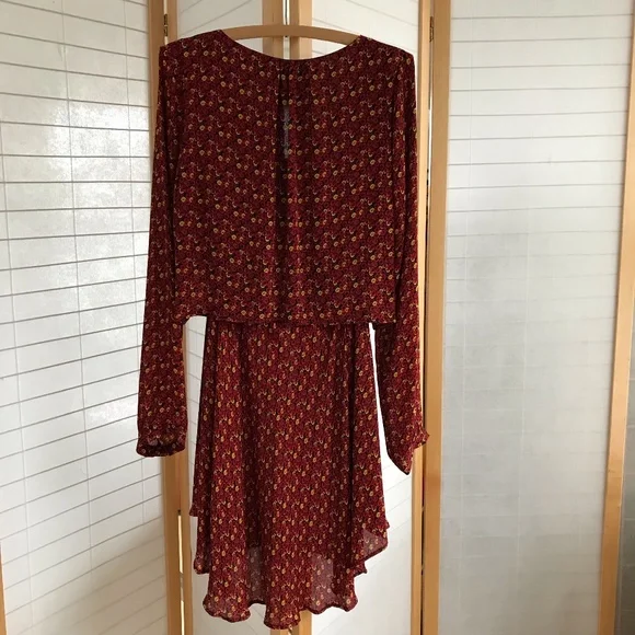 NWT AMOUR VERT sz S floral long sleeve dress red yellow floral lettuce edge - Picture 6 of 11
